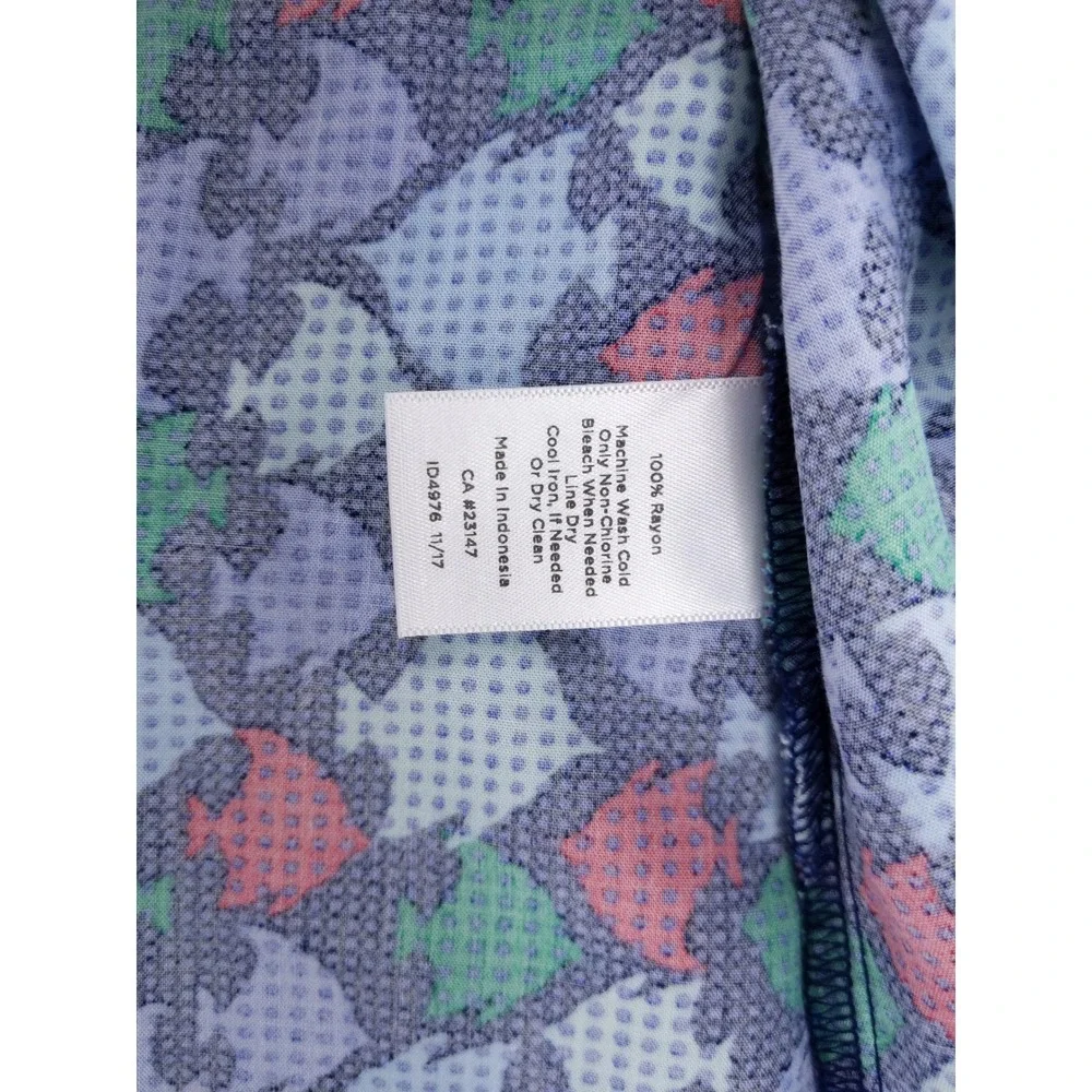Talbots Tank Top Women Medium Blue Fish Print Sleeveless Rayon Blouse